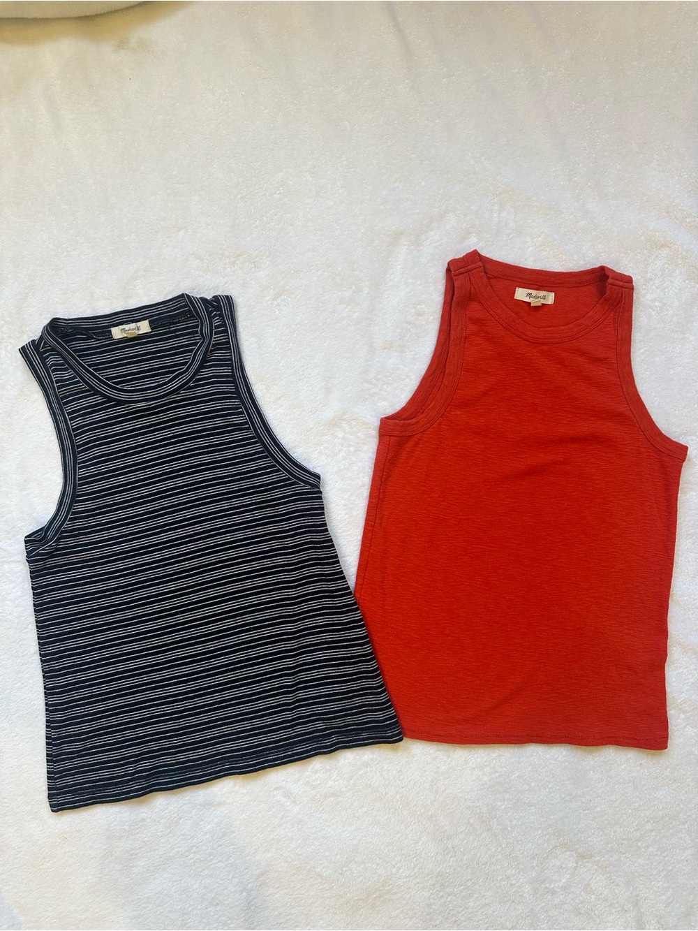 Madewell Tank Top Set — orange Solid & Navy Striped